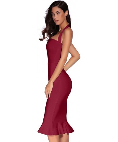 Womens Halter Fishtail Bandage Party Dress Elegant Wedding Guest Dress Wine2 $35.51 Dresses