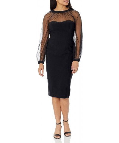 Women's Illusion Dress Occasion Event Party Holiday Cocktail Guest of Wedding Long Slv - Black $21.70 Dresses