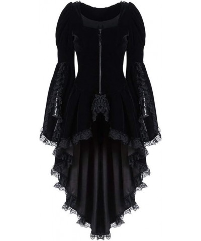 Plus Size Women Steampunk Blazer Coat Jacket with Lace Hem Retro Zipper Tuxedo Gothic Jacket Black $15.39 Blazers