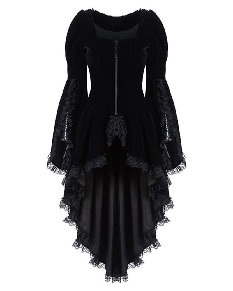 Plus Size Women Steampunk Blazer Coat Jacket with Lace Hem Retro Zipper Tuxedo Gothic Jacket Black $15.39 Blazers