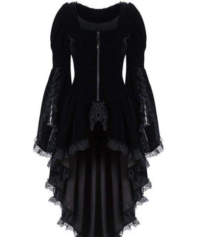 Plus Size Women Steampunk Blazer Coat Jacket with Lace Hem Retro Zipper Tuxedo Gothic Jacket Black $15.39 Blazers