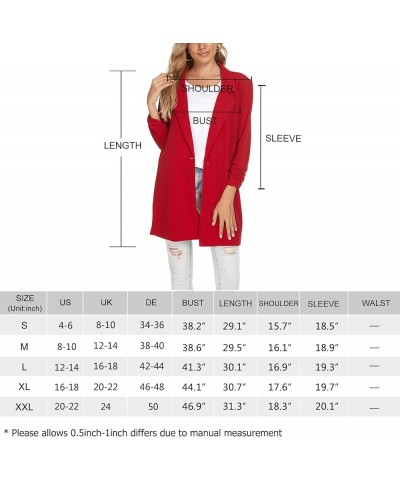 Women's Long Ruched Sleeve Blazers Open Front Lightweight Slim Lapel Button Blazer Work Office Jacket Red $22.35 Blazers