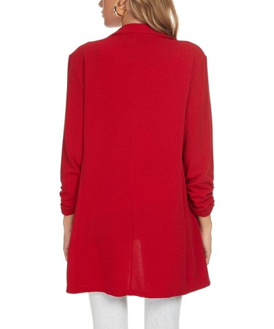 Women's Long Ruched Sleeve Blazers Open Front Lightweight Slim Lapel Button Blazer Work Office Jacket Red $22.35 Blazers