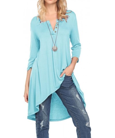 Women's 3/4 Sleeve Button V Neck High Low Loose Fit Casual Long Tunic Tops Tee Shirts S-3XL Sky Blue $15.80 Tops