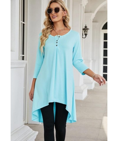 Women's 3/4 Sleeve Button V Neck High Low Loose Fit Casual Long Tunic Tops Tee Shirts S-3XL Sky Blue $15.80 Tops