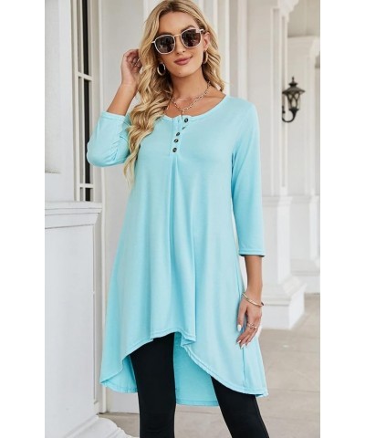 Women's 3/4 Sleeve Button V Neck High Low Loose Fit Casual Long Tunic Tops Tee Shirts S-3XL Sky Blue $15.80 Tops