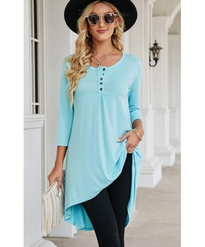 Women's 3/4 Sleeve Button V Neck High Low Loose Fit Casual Long Tunic Tops Tee Shirts S-3XL Sky Blue $15.80 Tops