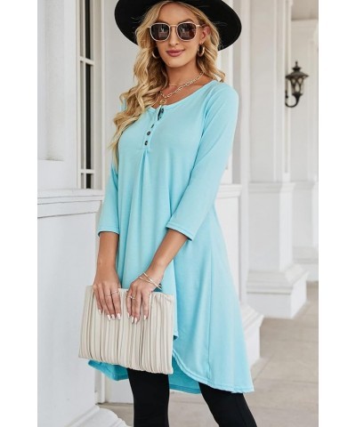 Women's 3/4 Sleeve Button V Neck High Low Loose Fit Casual Long Tunic Tops Tee Shirts S-3XL Sky Blue $15.80 Tops