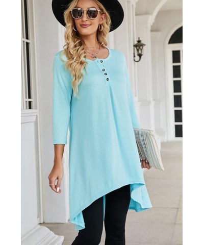 Women's 3/4 Sleeve Button V Neck High Low Loose Fit Casual Long Tunic Tops Tee Shirts S-3XL Sky Blue $15.80 Tops