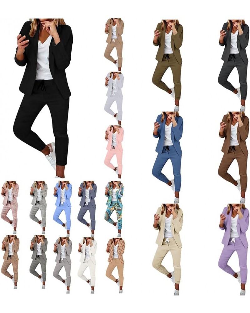 Womens Business Work Suits Dressy Casual 2 Piece Outfits Office Lady Open Front Blazer and Drawstring Pants Set Beige5 $12.25...