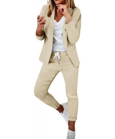 Womens Business Work Suits Dressy Casual 2 Piece Outfits Office Lady Open Front Blazer and Drawstring Pants Set Beige5 $12.25...