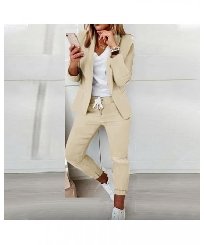 Womens Business Work Suits Dressy Casual 2 Piece Outfits Office Lady Open Front Blazer and Drawstring Pants Set Beige5 $12.25...