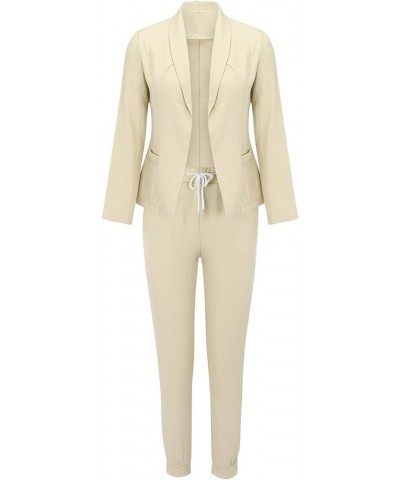 Womens Business Work Suits Dressy Casual 2 Piece Outfits Office Lady Open Front Blazer and Drawstring Pants Set Beige5 $12.25...