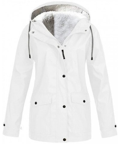 Women's Lined Fleece Rain Jacket Winter Outdoor Waterproof Hooded Raincoat Ladies Snow Warm Ski Jackets Solid Color White $13...