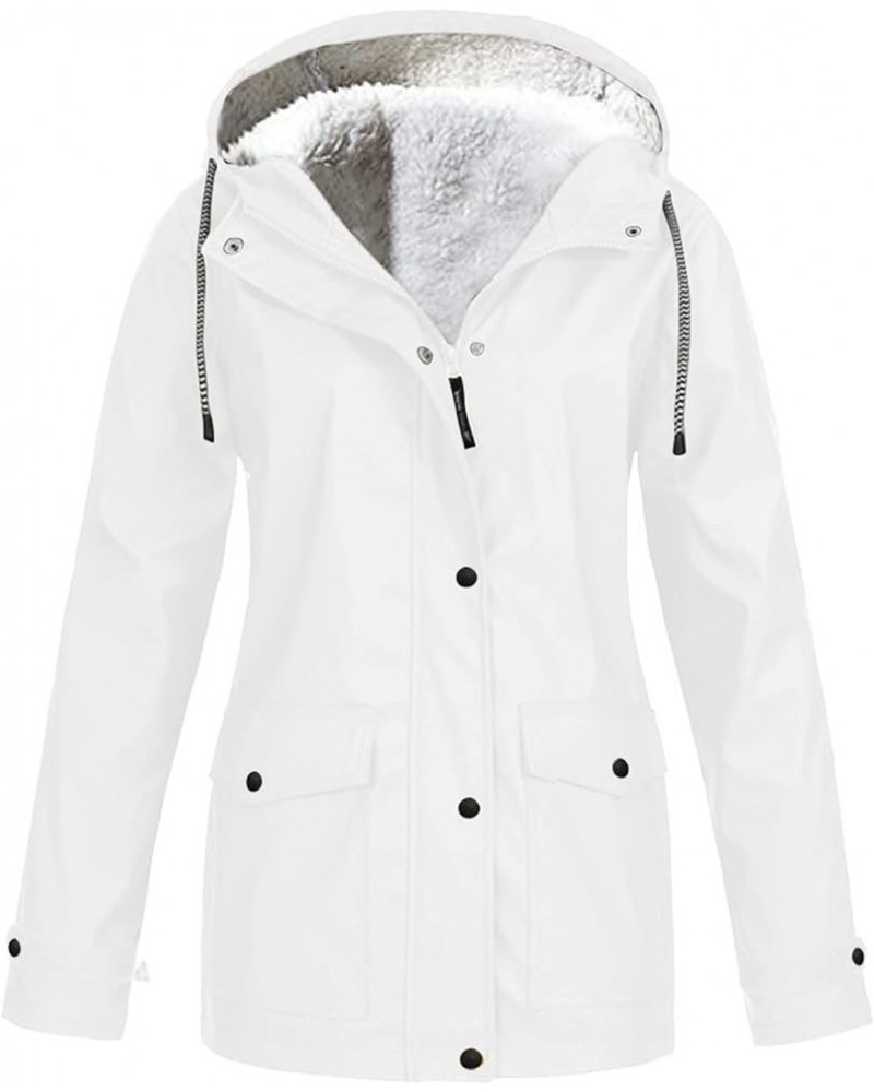 Women's Lined Fleece Rain Jacket Winter Outdoor Waterproof Hooded Raincoat Ladies Snow Warm Ski Jackets Solid Color White $13...