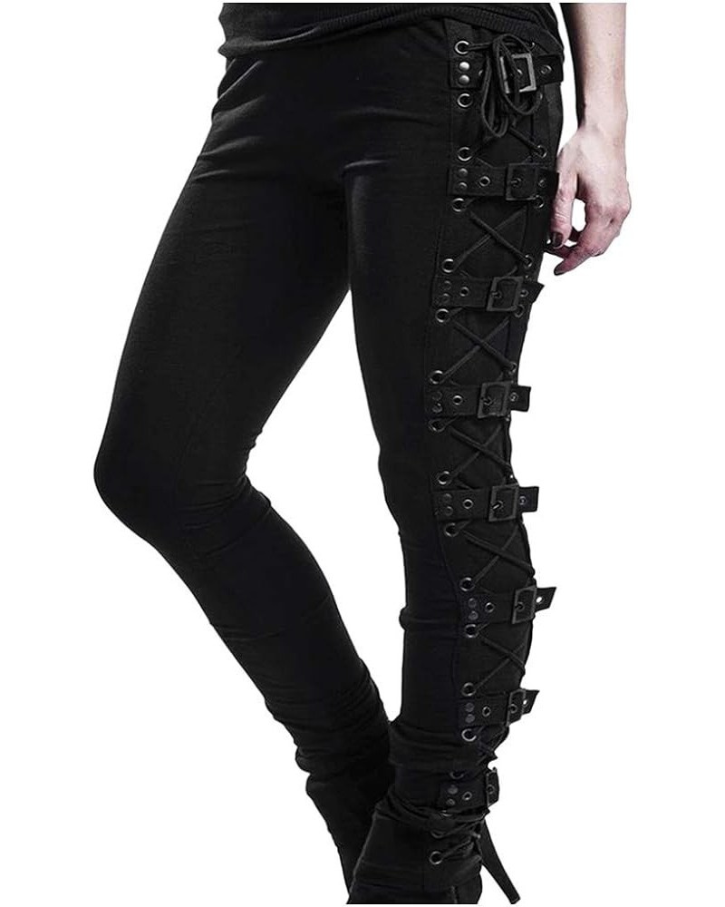 Plus Size Womens Pants Gothic Criss Cross Lace Up Buckle Strap Skinny Leggings Steampunk Ladies Trouser Black $4.67 Pants