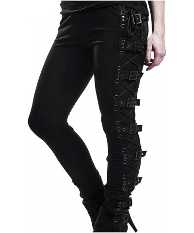 Plus Size Womens Pants Gothic Criss Cross Lace Up Buckle Strap Skinny Leggings Steampunk Ladies Trouser Black $4.67 Pants