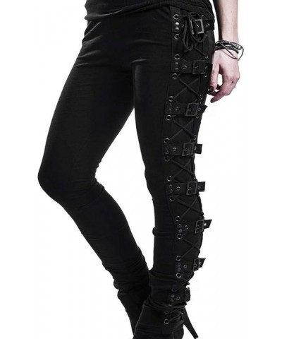 Plus Size Womens Pants Gothic Criss Cross Lace Up Buckle Strap Skinny Leggings Steampunk Ladies Trouser Black $4.67 Pants