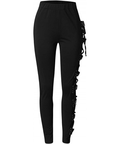 Plus Size Womens Pants Gothic Criss Cross Lace Up Buckle Strap Skinny Leggings Steampunk Ladies Trouser Black $4.67 Pants