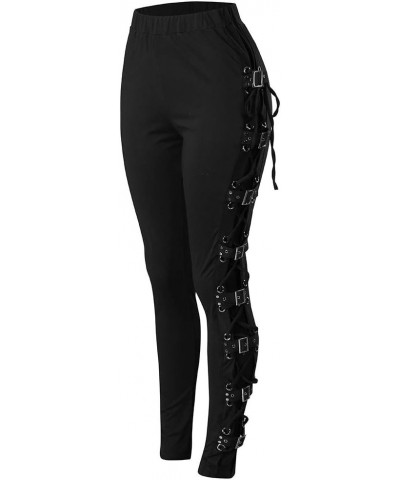 Plus Size Womens Pants Gothic Criss Cross Lace Up Buckle Strap Skinny Leggings Steampunk Ladies Trouser Black $4.67 Pants