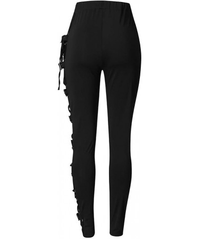 Plus Size Womens Pants Gothic Criss Cross Lace Up Buckle Strap Skinny Leggings Steampunk Ladies Trouser Black $4.67 Pants