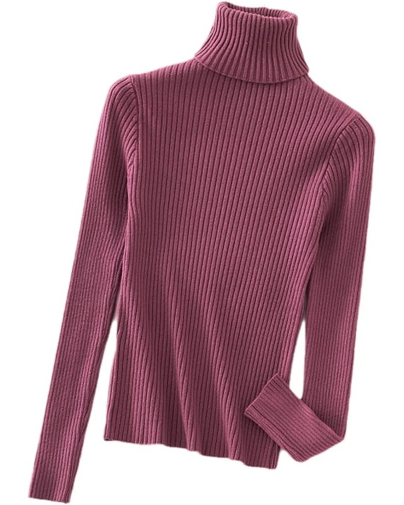 Warm Thick Autumn Winter Women Sweater Pullover Ribbed Sweaters Cotton Tops Knitted Solid Turtleneck with Thumb Hole Red,rose...