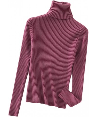 Warm Thick Autumn Winter Women Sweater Pullover Ribbed Sweaters Cotton Tops Knitted Solid Turtleneck with Thumb Hole Red,rose...