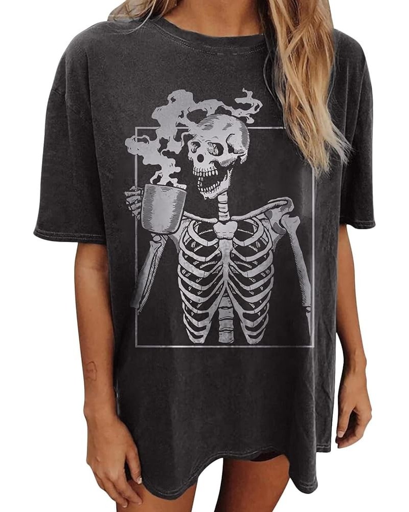 Y2K Moon Skull Skeleton Oversized T Shirt Halloween Funny Graphic Vintage Tees for Women Casua Loose Tops… Smoking Skull $11....