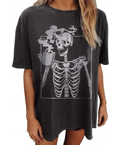 Y2K Moon Skull Skeleton Oversized T Shirt Halloween Funny Graphic Vintage Tees for Women Casua Loose Tops… Smoking Skull $11....