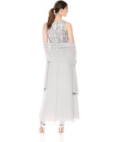 Women's Petite Sleeveless Beaded Pop Over Dress with Scarf Silver/Multi $53.34 Dresses