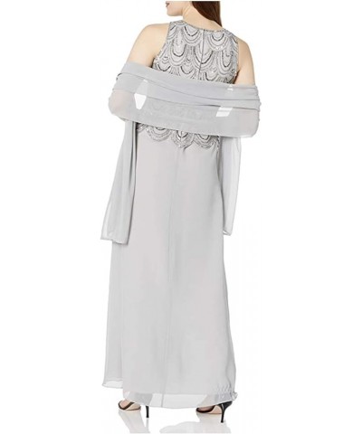 Women's Petite Sleeveless Beaded Pop Over Dress with Scarf Silver/Multi $53.34 Dresses