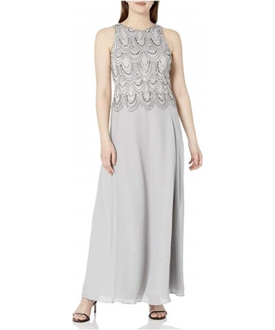 Women's Petite Sleeveless Beaded Pop Over Dress with Scarf Silver/Multi $53.34 Dresses