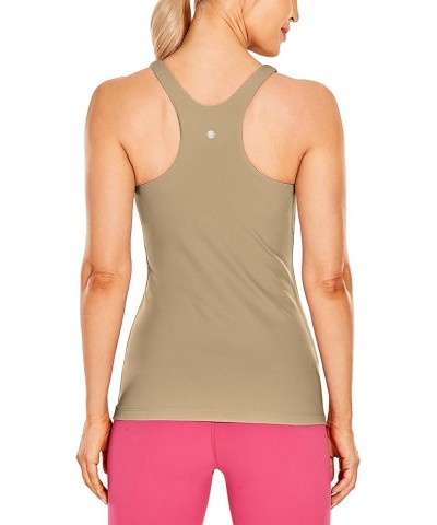 Womens High Neck Workout Tank Tops - with Built-in Shelf Bra Racerback Athletic Sports Shirts Khaki Fog $15.18 Activewear
