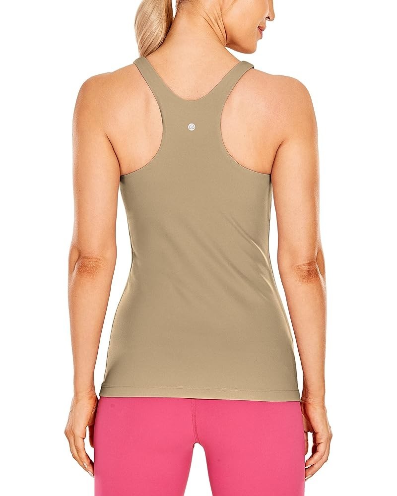 Womens High Neck Workout Tank Tops - with Built-in Shelf Bra Racerback Athletic Sports Shirts Khaki Fog $15.18 Activewear