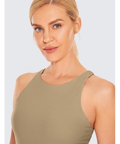 Womens High Neck Workout Tank Tops - with Built-in Shelf Bra Racerback Athletic Sports Shirts Khaki Fog $15.18 Activewear