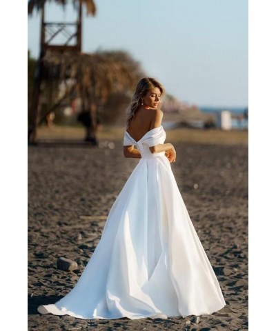 Off Shoulder Satin Prom Dresses Ball Gown Wedding Dress for Bride A Line Formal Evening Gown Aqua $43.95 Dresses