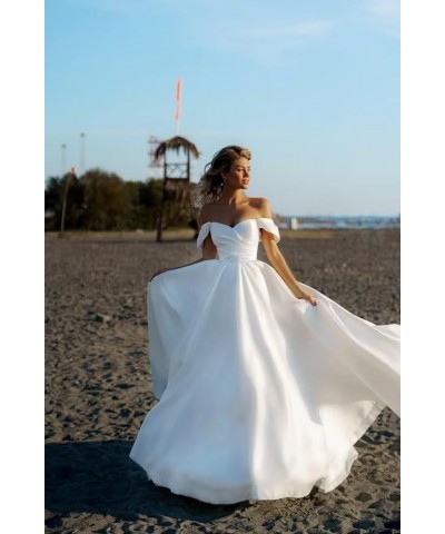 Off Shoulder Satin Prom Dresses Ball Gown Wedding Dress for Bride A Line Formal Evening Gown Aqua $43.95 Dresses