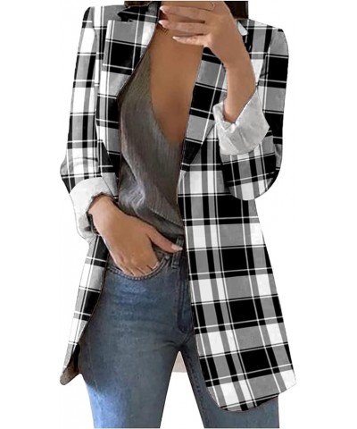 2023 Business Jackets for Women Fashion Lapel Print Blazer Jackets Casual Long Sleeve Open Front Work Suit 01-black $12.64 Bl...