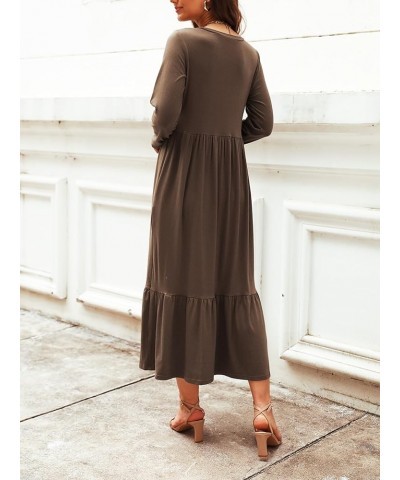 Women's Long Sleeves Maxi Dress Casual Loose Tiered Flowy Swing Beach Long Dresses with Pockets Brown $19.89 Dresses