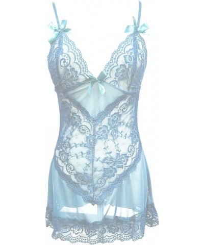 Sexy Lingerie for Women 2024 Women's Sexy Heart Mesh See Through Lingerie Babydoll Sleepwear Chemise Nightgown Light Blue Lig...