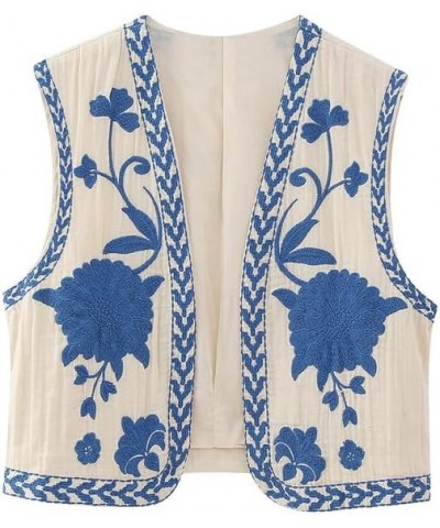 Women‘s Vintage Floral Embroidered Coat Ladies National Style Vest Jacket Outfits Casual Vacation Crop Top Vest Blue S $12.02...