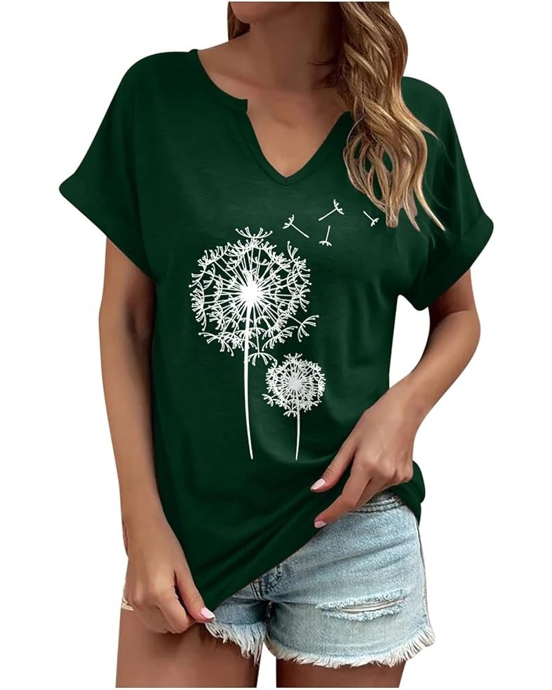 Casual Tops for women basic v nck tee short sleeve Dandelion print tshirt going out holiday blouse tops for women 2023 Green ...