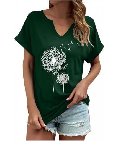 Casual Tops for women basic v nck tee short sleeve Dandelion print tshirt going out holiday blouse tops for women 2023 Green ...