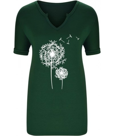 Casual Tops for women basic v nck tee short sleeve Dandelion print tshirt going out holiday blouse tops for women 2023 Green ...