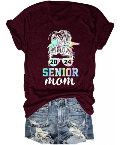 2024 Senior Mom T Shirt Womens Funny Printed Graphic Tees Short Sleeve Cute Shirts Casual Loose Mom Tops Z1-wine Red $10.59 T...