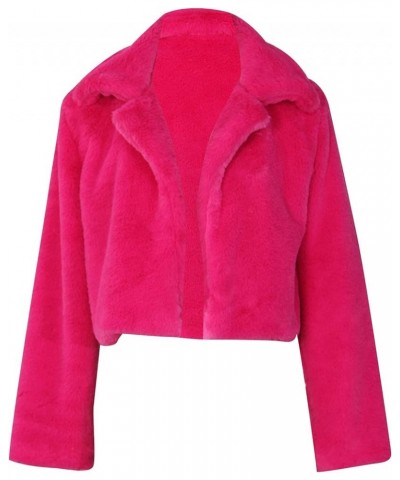 Faux Fur Mink Coat for Women Turn Down Collar Cropped Fuzzy Jacket Women Thicken Casual Outdoor Y2K Outerwear Hot Pink $12.22...