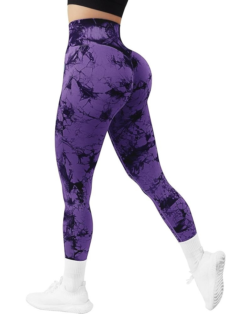 Womens High Waist Tummy Control Leggings Ruched Butt Lift Yoga Pants Workout Tights 88 Tie Dye Purple $13.56 Leggings