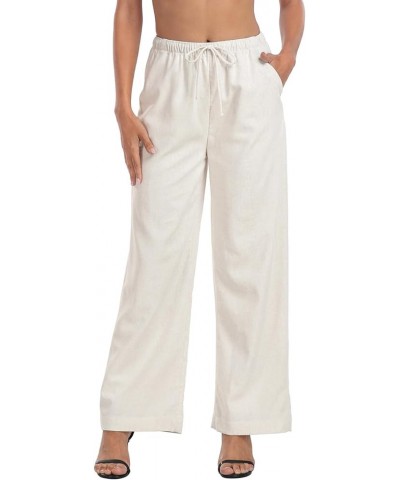 Women's Linen Drawstring Pants Wide Leg Casual Palazzo Trouser with Pockets Khaki Sand $23.84 Pants