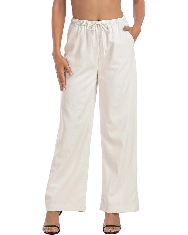 Women's Linen Drawstring Pants Wide Leg Casual Palazzo Trouser with Pockets Khaki Sand $23.84 Pants