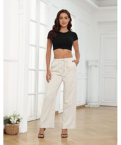 Women's Linen Drawstring Pants Wide Leg Casual Palazzo Trouser with Pockets Khaki Sand $23.84 Pants